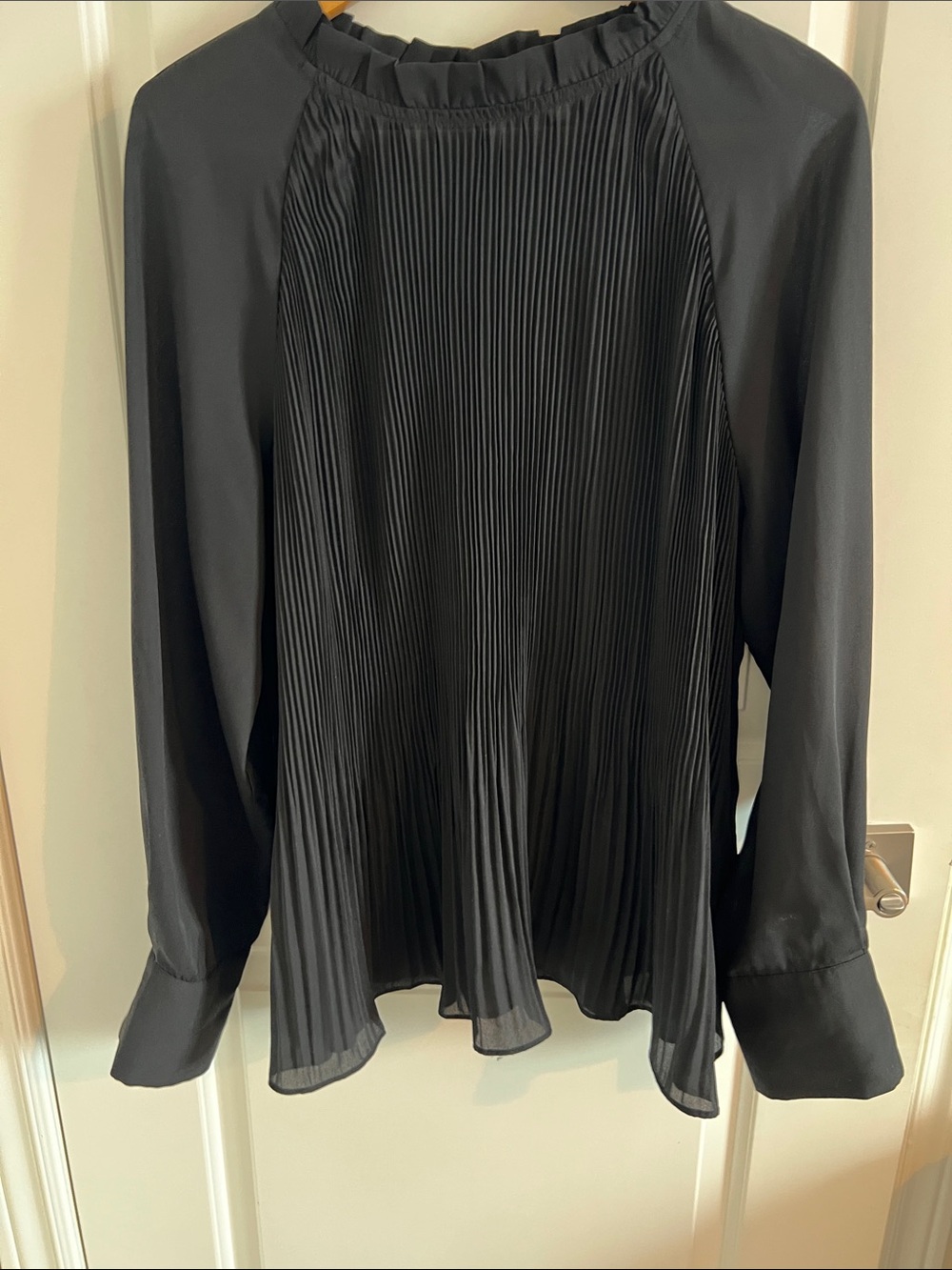 Pleated Long-Sleeve Black Women's Top